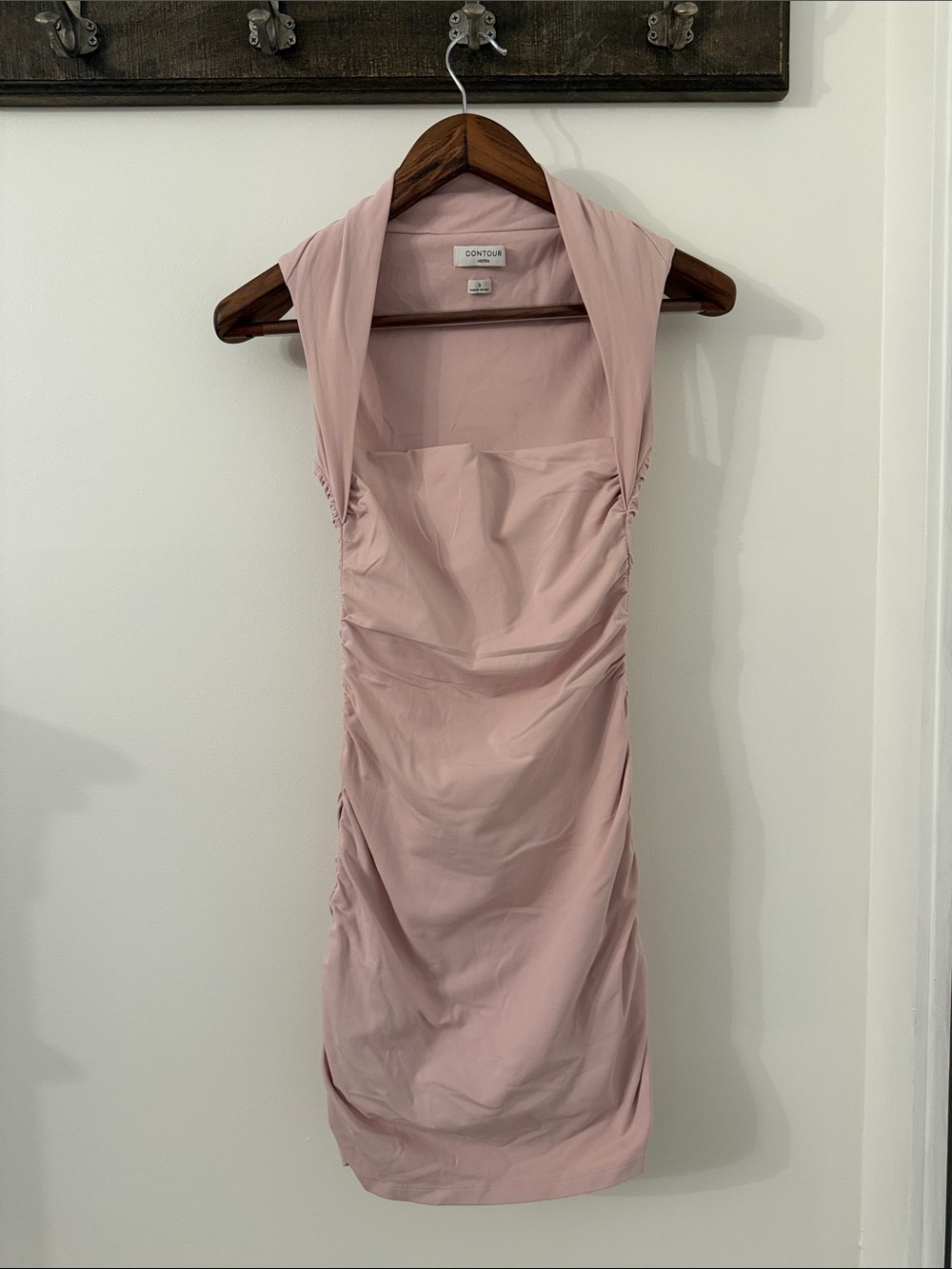 Aritzia CONTOUR Light Dusty Pink Halter Ruched Mini Dress Size S